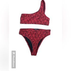 Red and Black Bikini Top and High Waisted Bottom Size 4